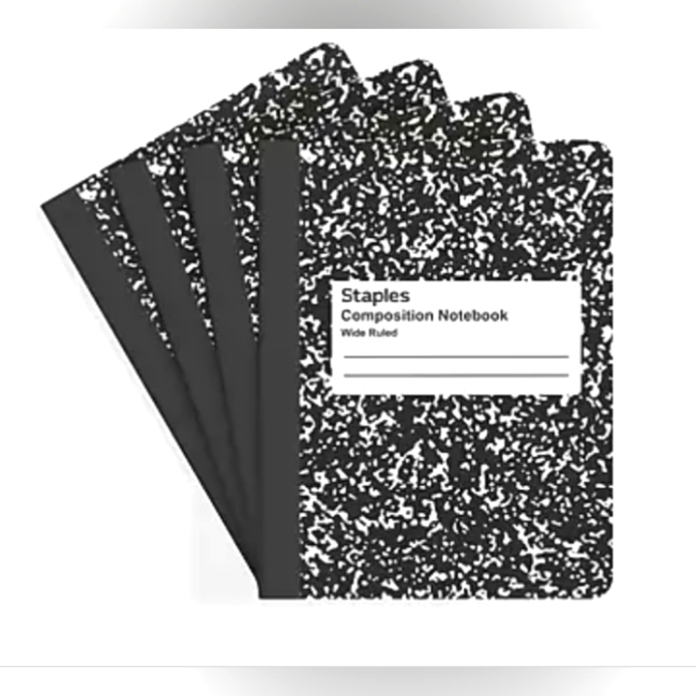 Staples Composition Notebooks, Wide Ruled, 100 Sheets, Black Marble - Set of 4